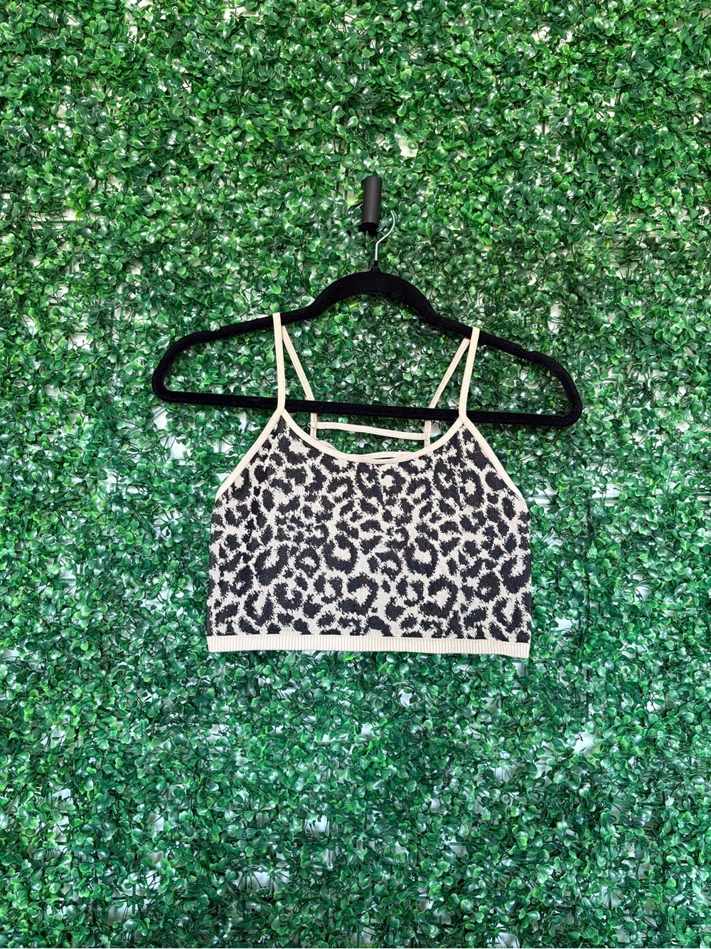 willow & root Leopard Print stretchy Crop Tank Top - Black & Cream